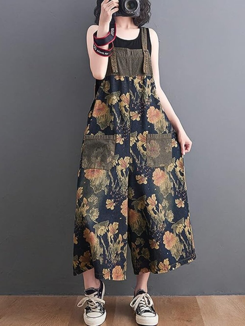 New - Overalls for Women‎ Floral Print Denim, Baggy Jumpsuits with Pockets